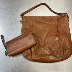 Coach Brown Leather Hobo Style Purse Handbag and Coach Women's Zip Around Wallet